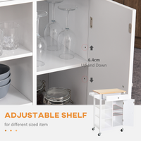 MDF Kitchen Storage Trolley White, 1 Drawer, 3 Shelves, Cabinet & Rails, Wheels