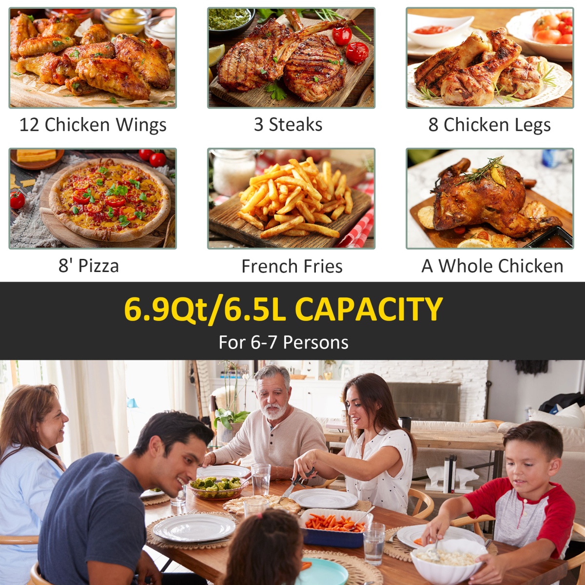 HOMCOM 1700W Air Fryer 6.5L Digital Timer LED Low Fat Rapid Air Fryer Oven