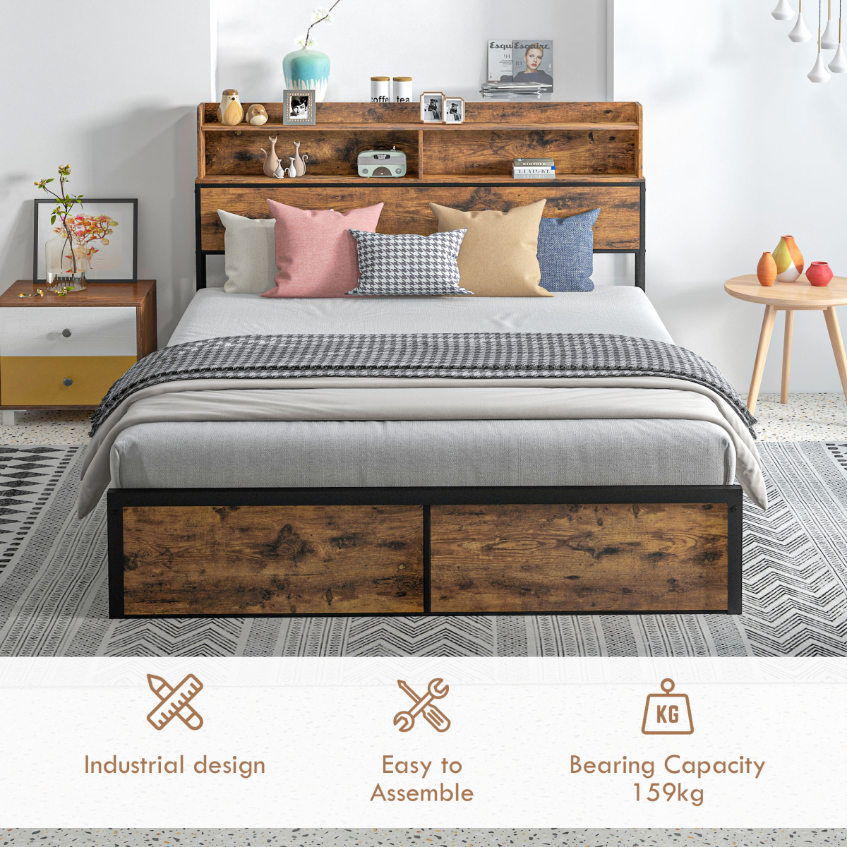 HOMCOM King Bed Frame 5.2FT with Storage Headboard & Under Bed Storage