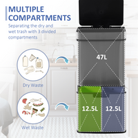 HOMCOM Motion Sensor Rubbish Bin 72L 3 Compartments Stainless Steel Look Lid