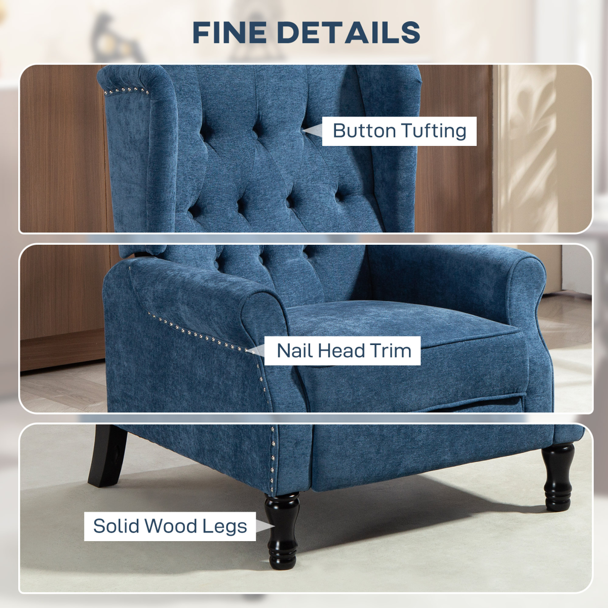 HOMCOM Manual Reclining Armchair Recliner with Footrest Royal Blue