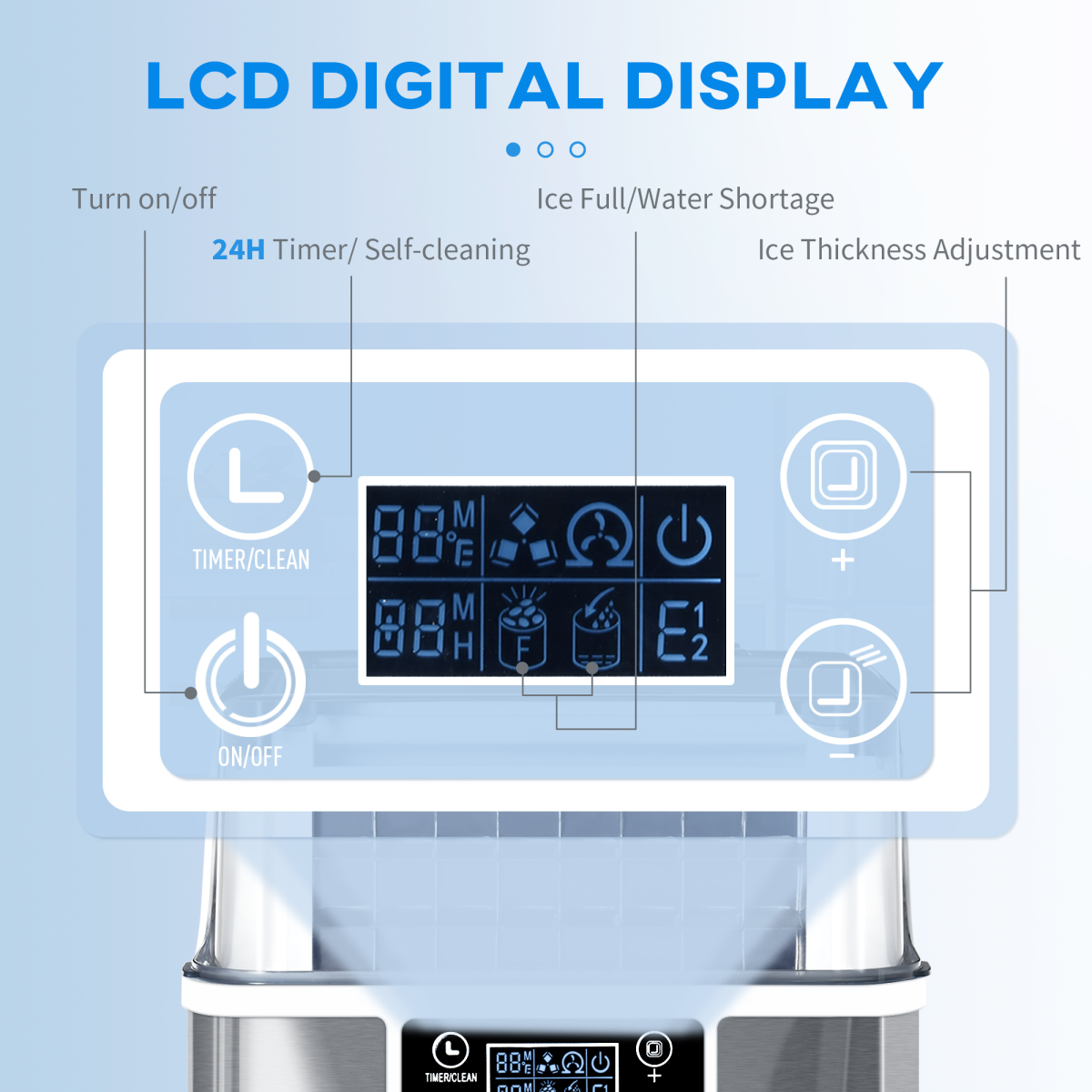 HOMCOM Countertop Ice Maker Machine, 20kg/24h, 3.2L LCD, Self-Clean, 20 Ice Cubes