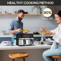 HOMCOM Dual Zone Air Fryer 8.5L, SYNCFinish, 8 Presets, 2700W, Black/Silver