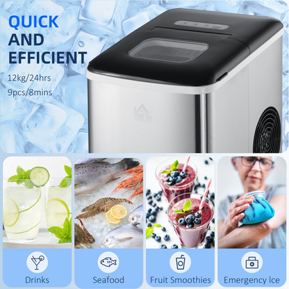 HOMCOM Portable Countertop Ice Maker Machine, Black, 9 Bullet Ice in 8 Min