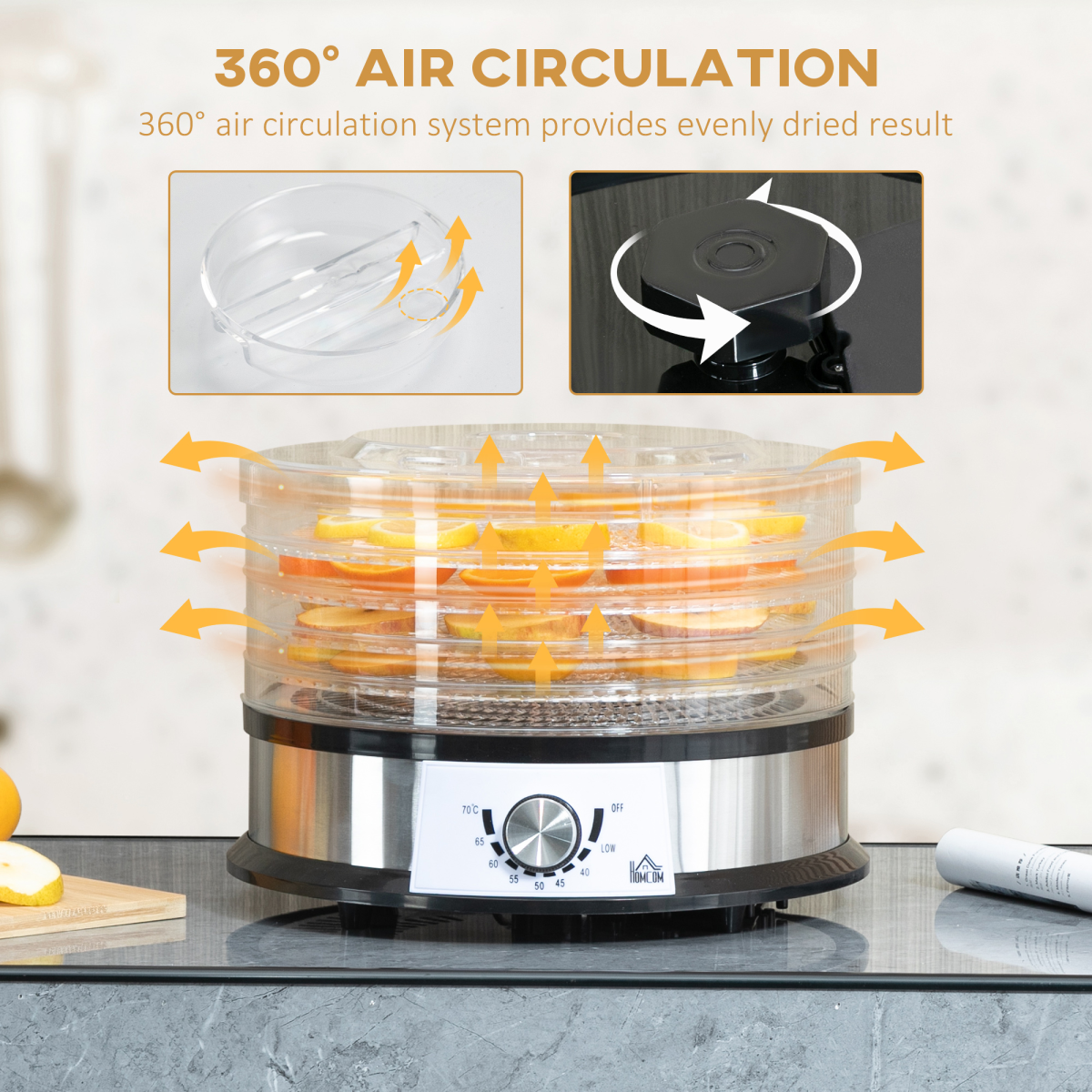 5 Tier Food Dehydrator 250W Stainless Steel Food Dryer 35–70°C Silver UK