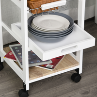 MDF Kitchen Storage Trolley 5-Tier White Pine Frame Drawer 2 Wire Baskets Wheels