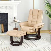 HOMCOM Swivel Manual Recliner Lounge Chair + Footrest Set PU Leather Beige 130kg