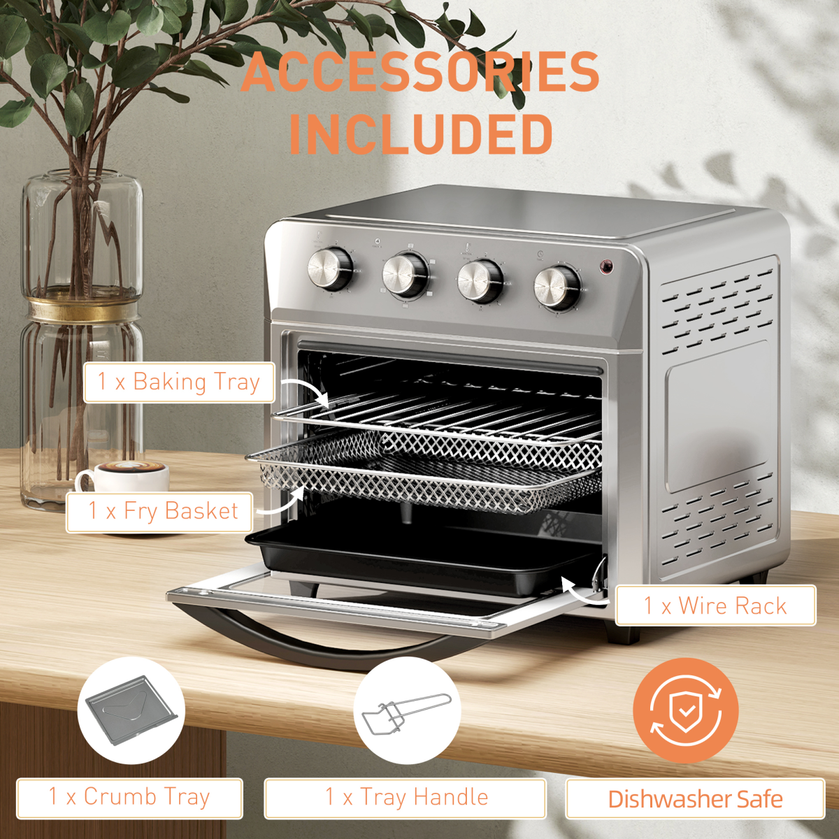 HOMCOM 24L Air Fryer Oven 1600W 90-230°C Grill Bake Roast Compact 7 Modes