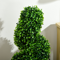 HOMCOM Set of 2 Artificial Boxwood Topiary Spiral Trees in Pots, 90cm