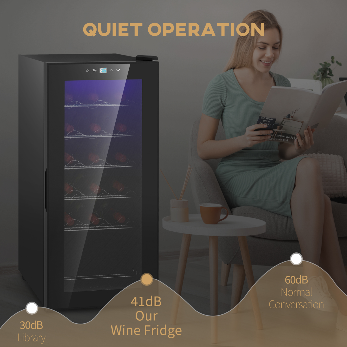 HOMCOM 50L Wine Cooler Fridge 18 Bottles Undercounter Glass Door LED 41dB