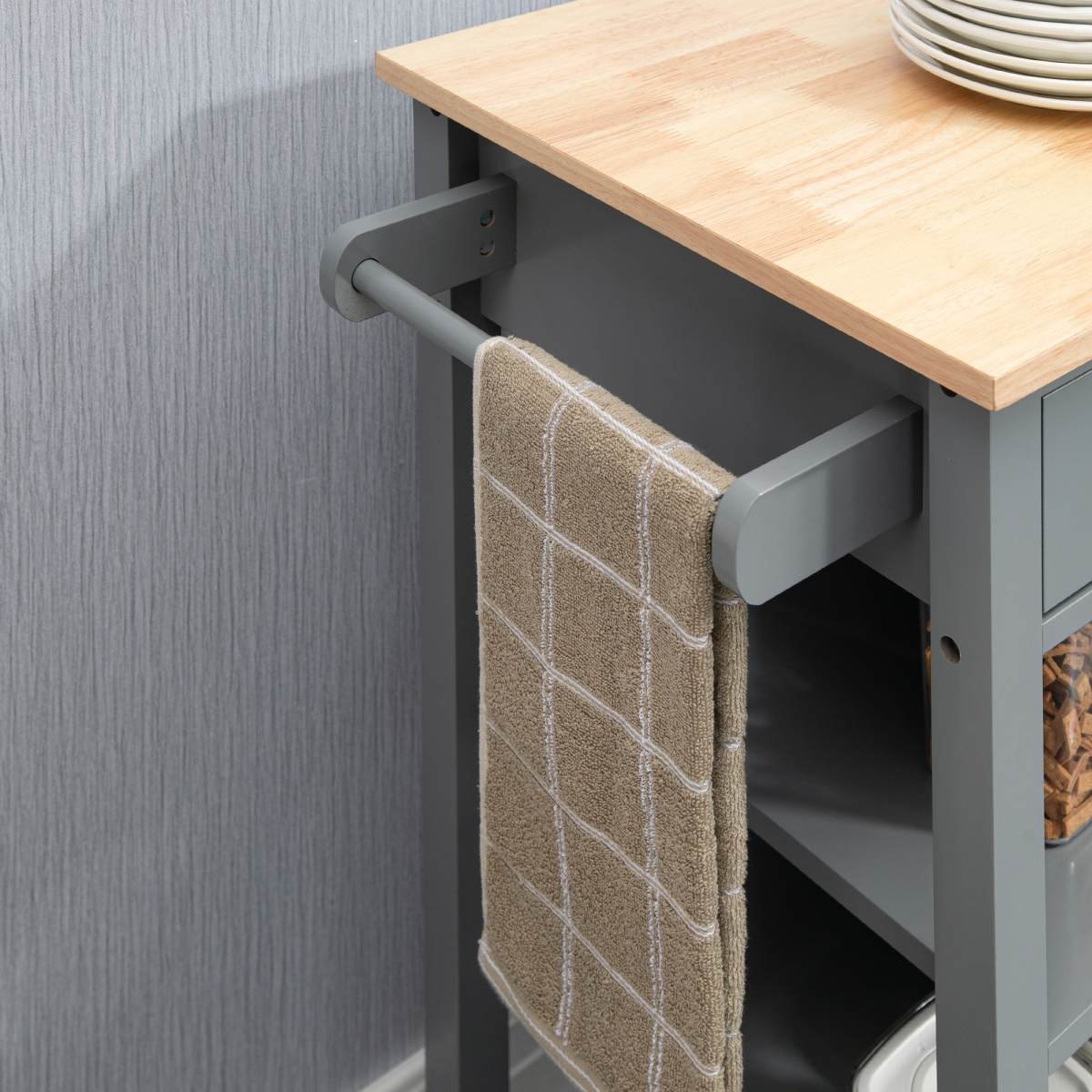 Kitchen Trolley Utility Cart on Wheels Grey with Drawer & Open Shelf Storage
