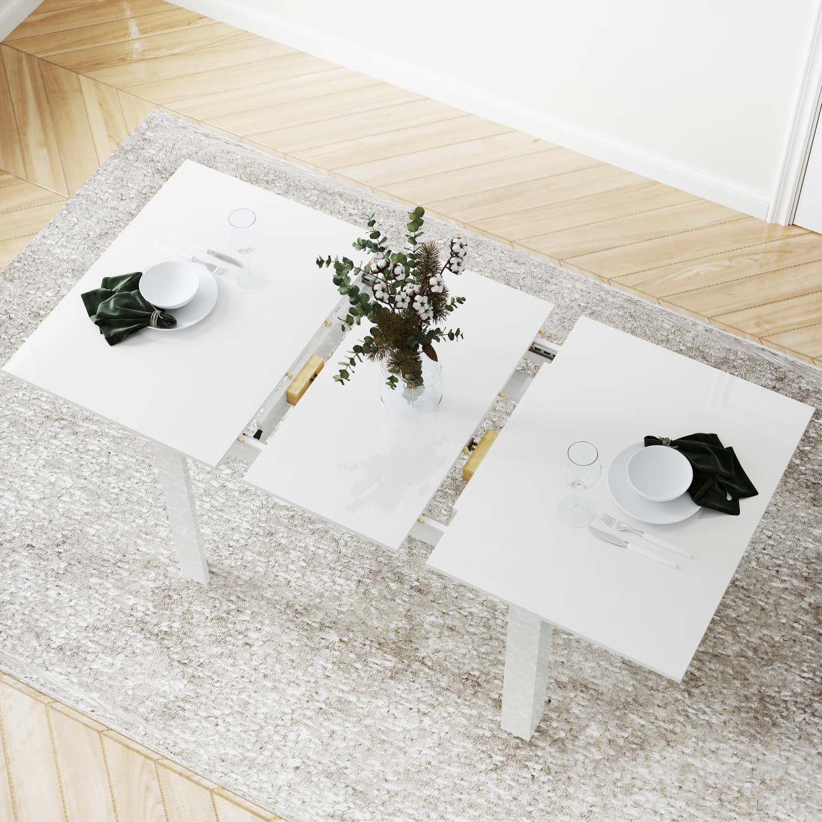 HOMCOM Extendable Dining Table, Seats 4-6 People, High Gloss White