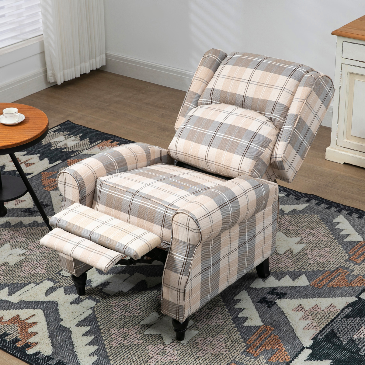 HOMCOM Khaki Recliner Chair Wingback Armchair Adjustable Back 150kg 90-150°