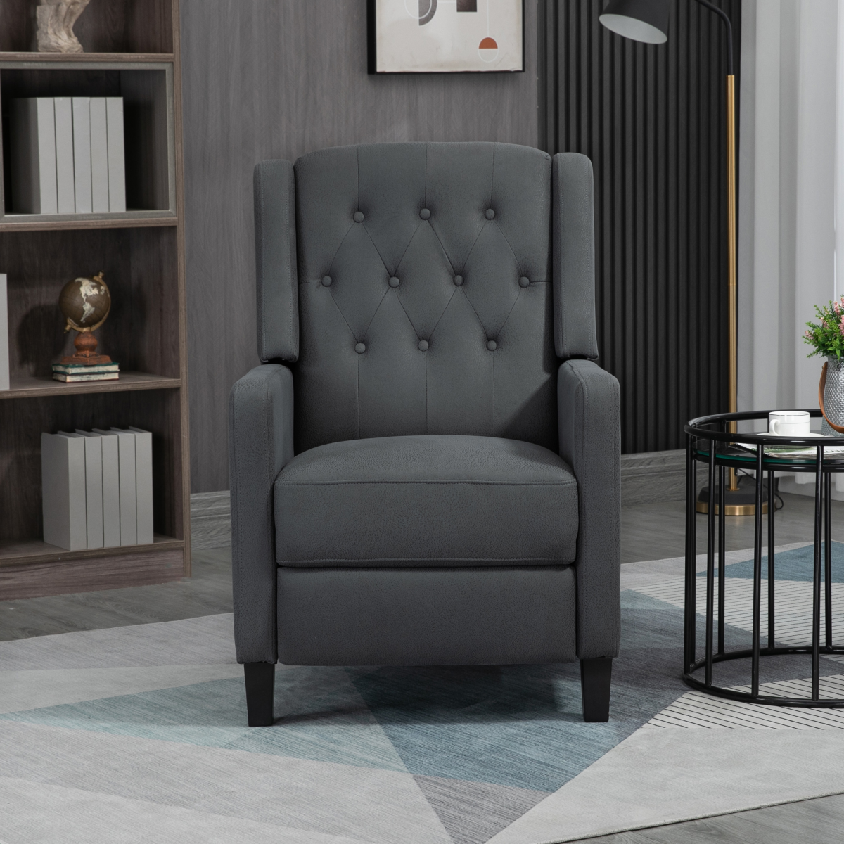 HOMCOM Button Tufted Microfibre Recliner Armchair with Push Back 135° Grey