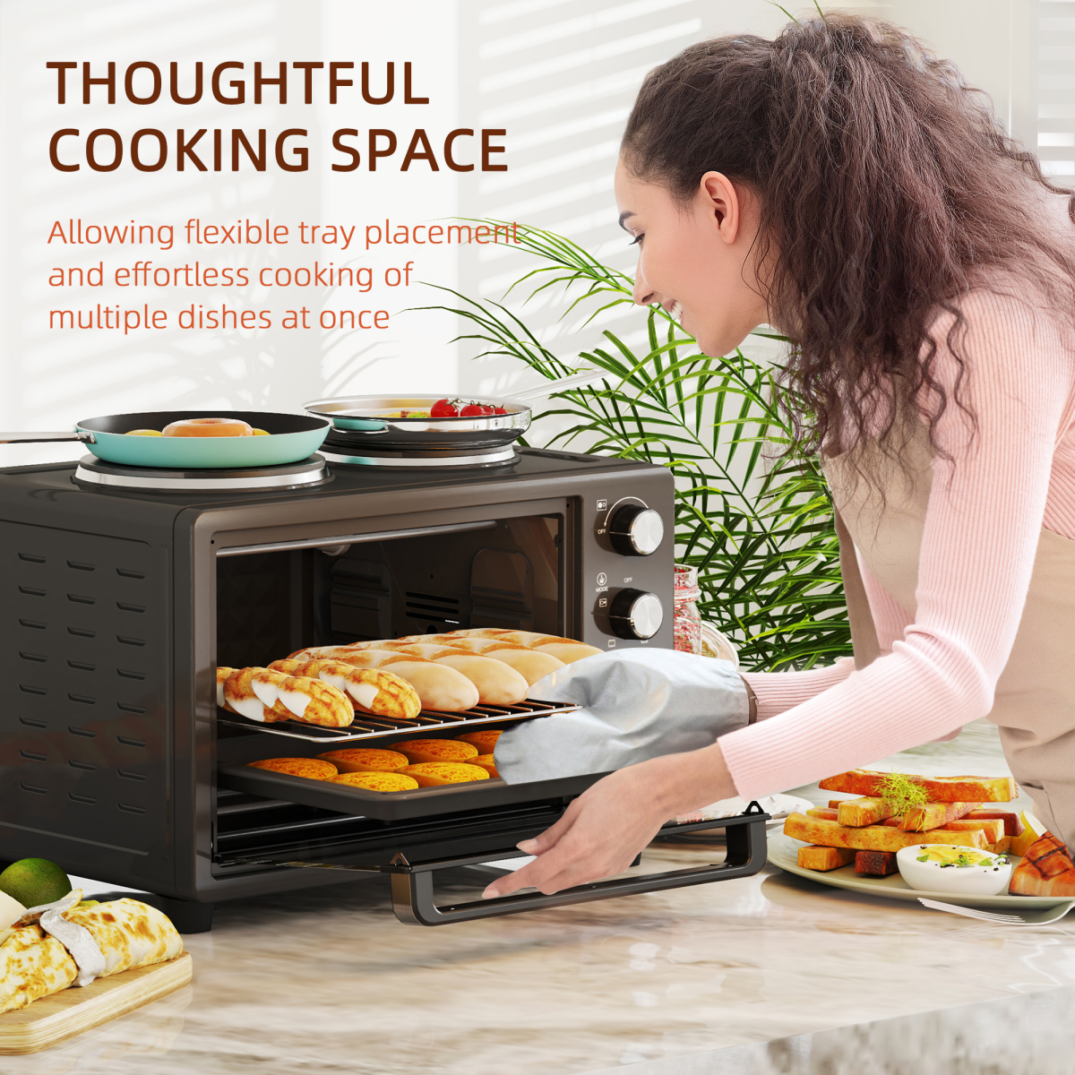 HOMCOM 28L Toaster Oven 2 Hot Plates Grill Roast Bake Countertop 2600W Black