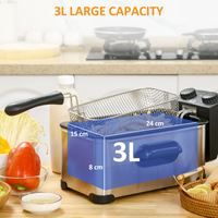 HOMCOM 3L Deep Fat Fryer 2000W Adjustable Thermostat 60min Timer Glass Lid