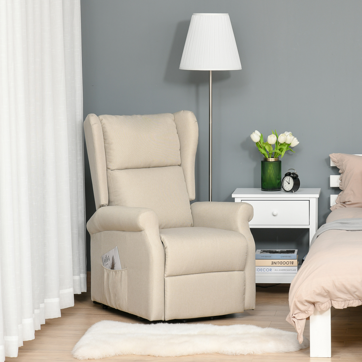 HOMCOM Power Lift Recliner Chair for Elderly, Fabric Armchair w/ Remote, Beige