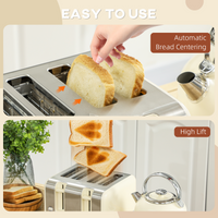 HOMCOM Cream 1.7L 3000W Electric Kettle & 4-Slice Toaster Set, 7-Level Browning
