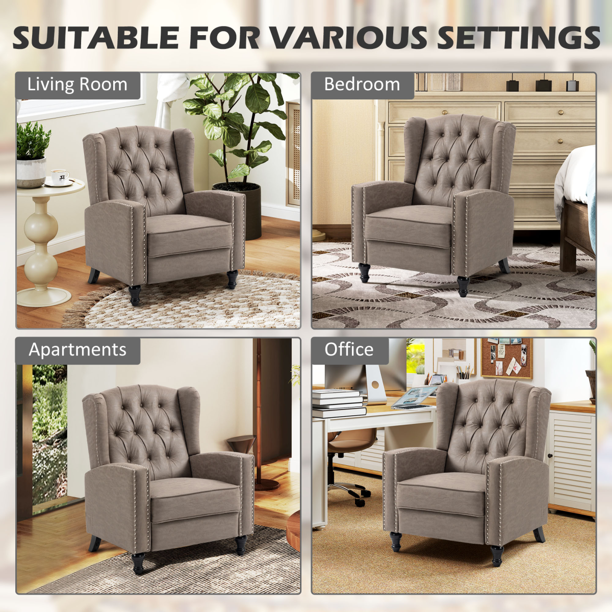 HOMCOM Brown Marble Effect Manual Reclining Armchair w Footrest Studs 150kg