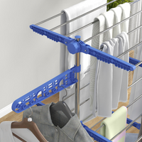 HOMCOM 3-Tier Stainless Steel Clothes Airer Drying Rack, Folding w Wheels Blue