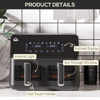 Dual Air Fryer 8L 2 Baskets 8 Presets Timer 2500W Cookbook Non-stick UK Plug