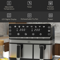 HOMCOM Dual Zone Air Fryer 8.5L, SYNCFinish, 8 Presets, 2700W, Black/Silver