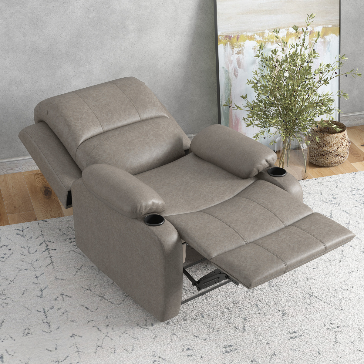 HOMCOM Faux Leather Recliner Armchair with Cup Holders, 135° Manual UK, 150kg