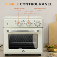 HOMCOM 7-in-1 20L Toaster Oven Air Fryer 4-Slice 1400W Timer 90-230℃ 360°