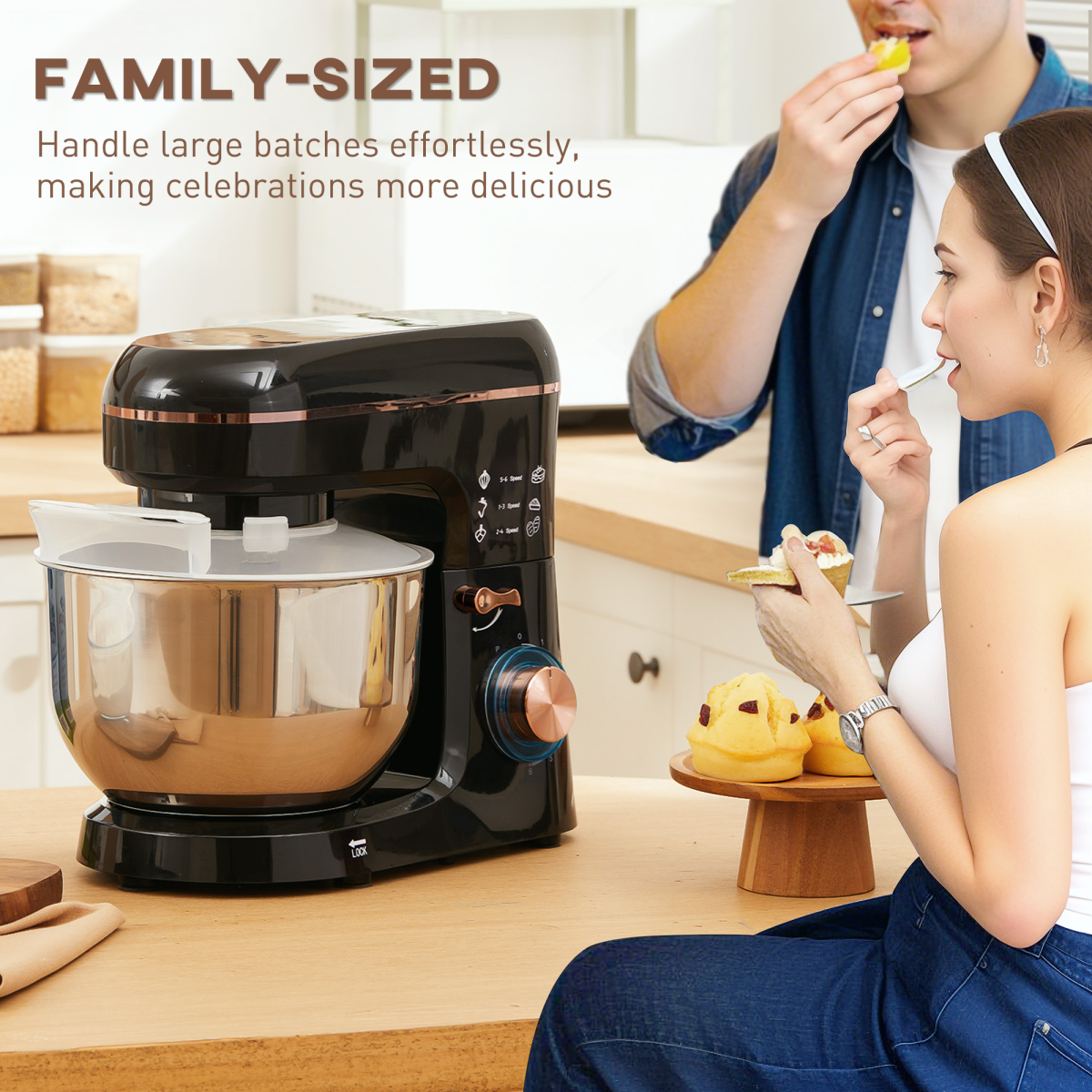 1400W Stand Mixer 5L Stainless Steel Bowl 6 Speed Pulse Tilt-Head Black