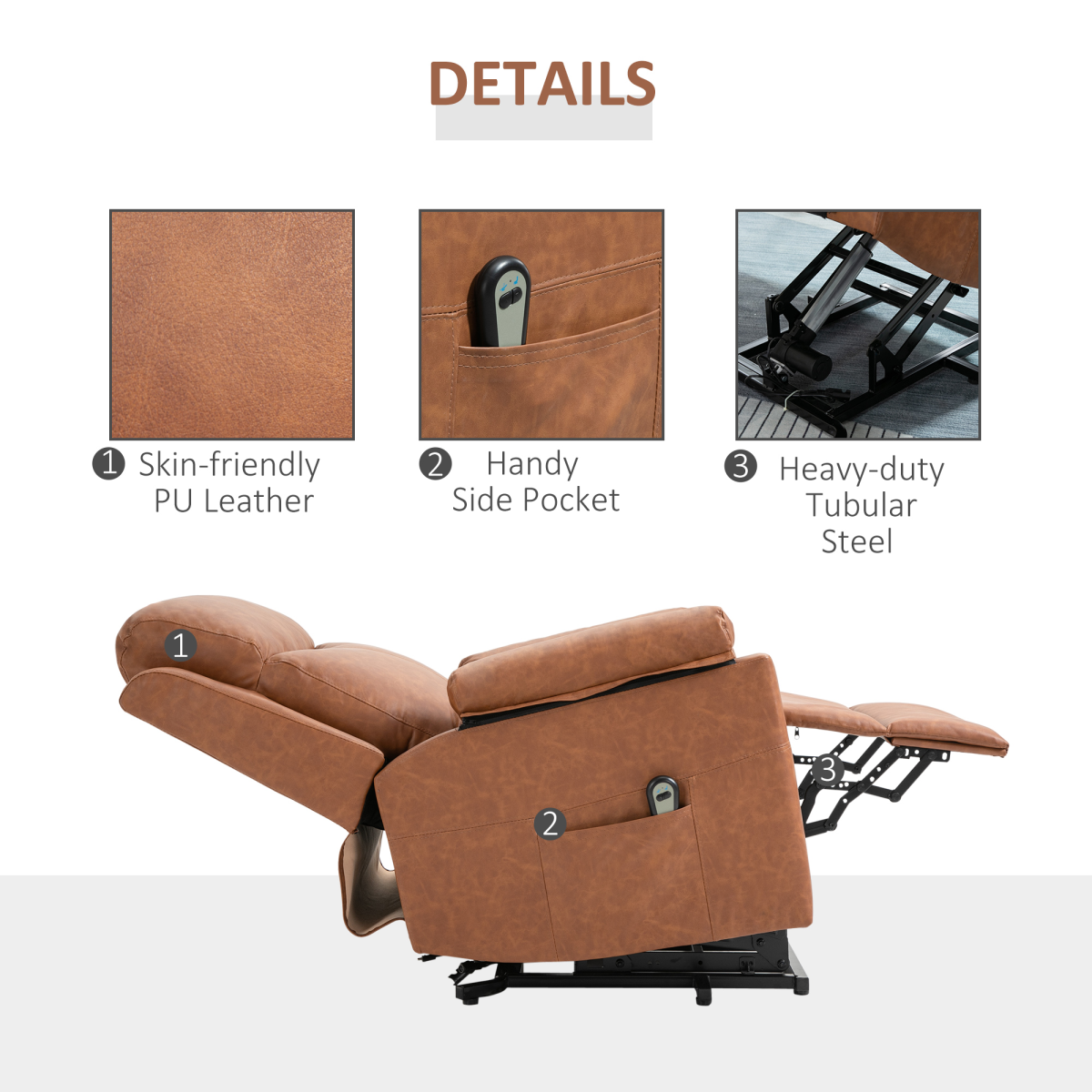 HOMCOM Electric Power Lift Chair Riser Recliner w/ Remote Control Brown 120kg