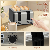 HOMCOM Black 1.7L 3000W Kettle & 4-Slice 1860W Toaster Set w/ Crumb Tray