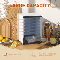 HOMCOM Food Dehydrator 7 Tray Stainless Steel Hot Air Dryer 40-70°C Fruit Meat White