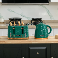 HOMCOM 1.7L Kettle & 4-Slice Toaster Set Rapid Boil Green Pebbled Design UK