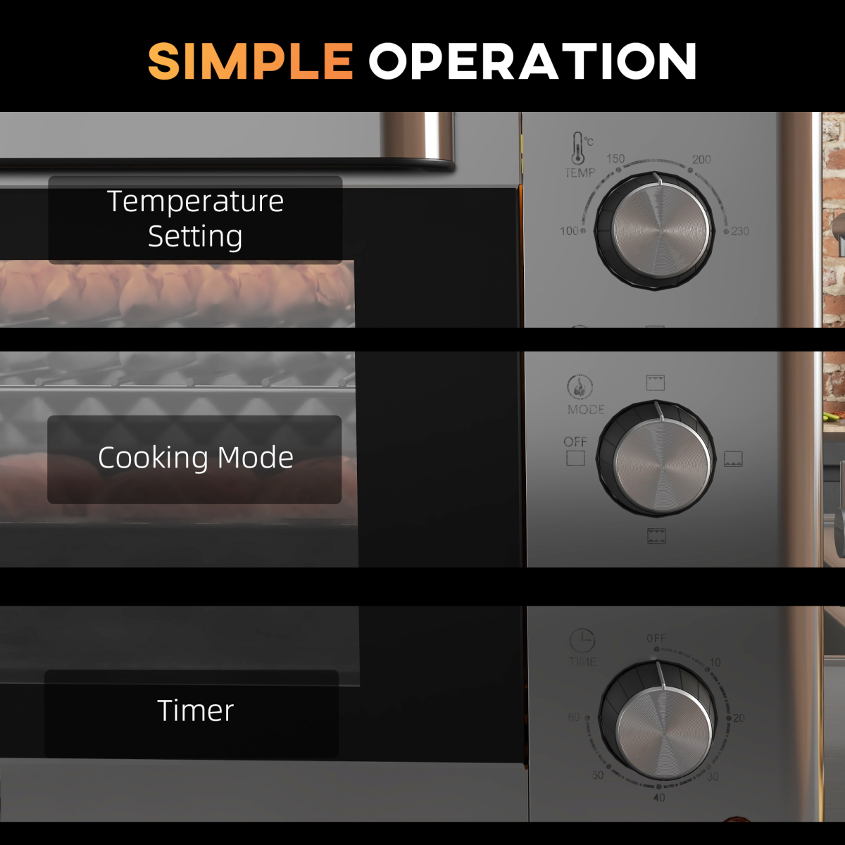 HOMCOM 30L Mini Oven 1600W Silver Adjustable Thermostat Timer 60 Min 3 Heat