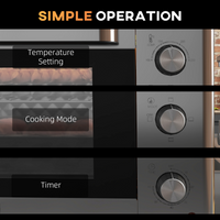 HOMCOM 30L Mini Oven 1600W Silver Adjustable Thermostat Timer 60 Min 3 Heat