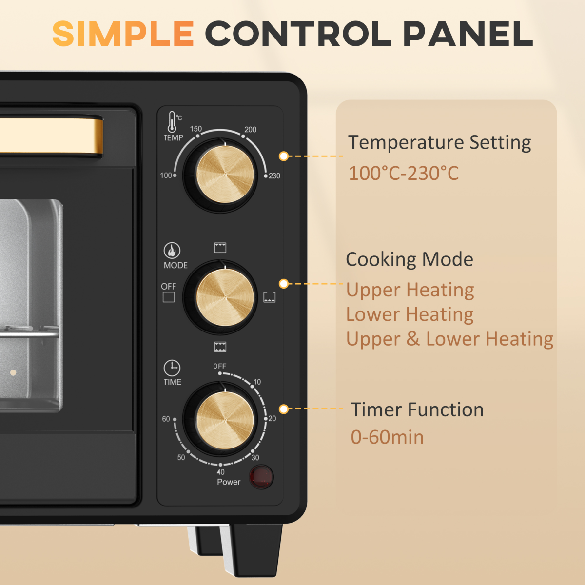HOMCOM 16L Mini Countertop Oven 1400W Adjustable Temp Timer 100-230°C Black