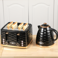 HOMCOM Electric Kettle Toaster Set 1.7L Rapid Boil 4 Slice Black UK Plug