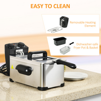HOMCOM 3L Deep Fat Fryer 2000W Adjustable Thermostat 60min Timer Glass Lid