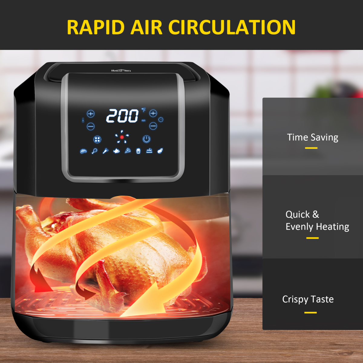 HOMCOM 1700W Air Fryer 6.5L Digital Timer LED Low Fat Rapid Air Fryer Oven