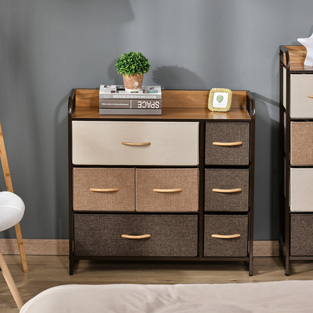 HOMCOM 7 Drawer Fabric Dresser Chest of Drawers Storage Organizer MDF Top