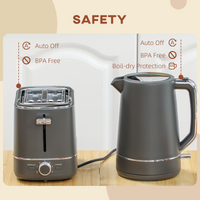 HOMCOM 1.7L 3000W Electric Kettle & 2-Slice Toaster Set Grey Auto Shut-Off