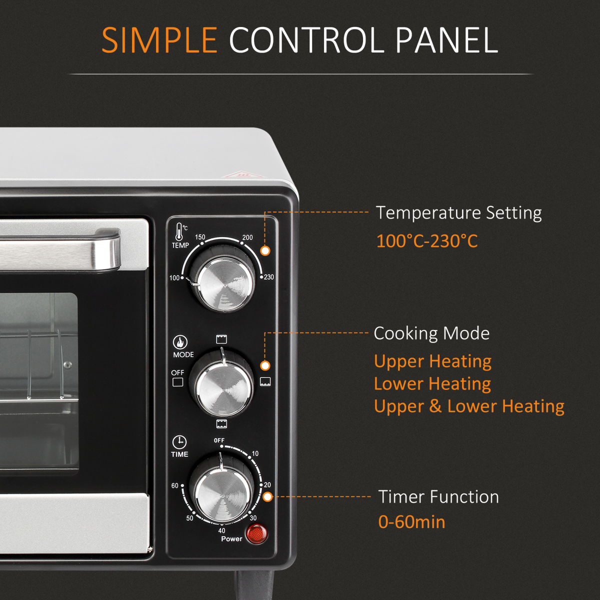 iHomeDirect 16L Mini Oven Toaster Oven with Grill Timer 1400W Adjustable Thermostat