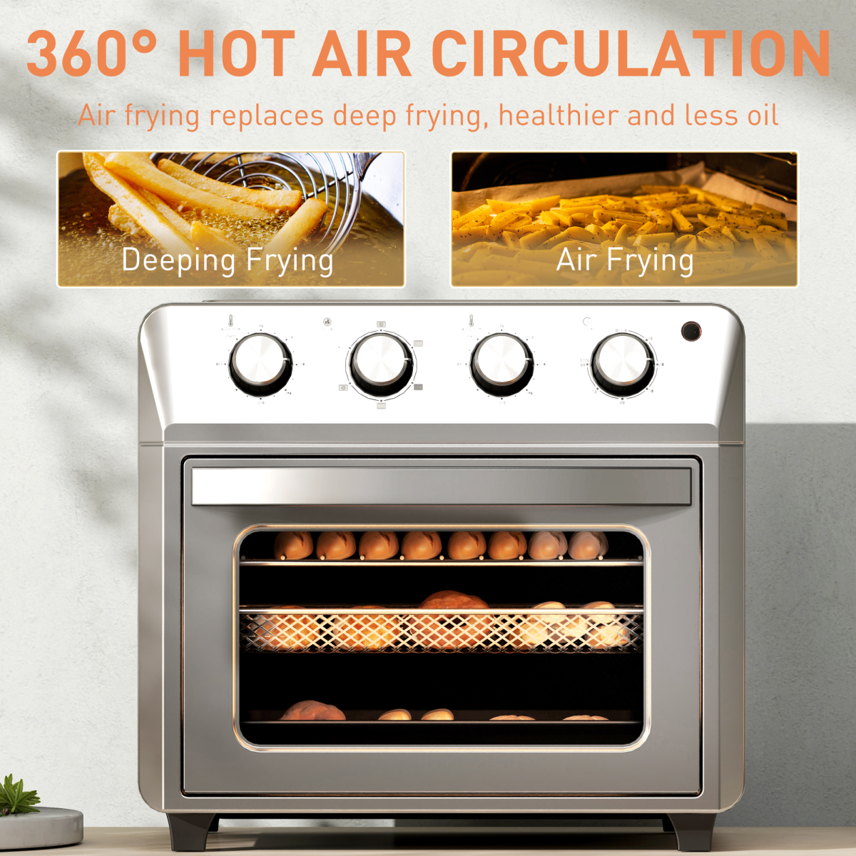 HOMCOM 24L Air Fryer Oven 1600W 90-230°C Grill Bake Roast Compact 7 Modes