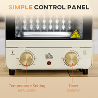 HOMCOM 15L Convection Mini Oven Toaster, 60–230°C Timer, Glass Door & Tray Kit