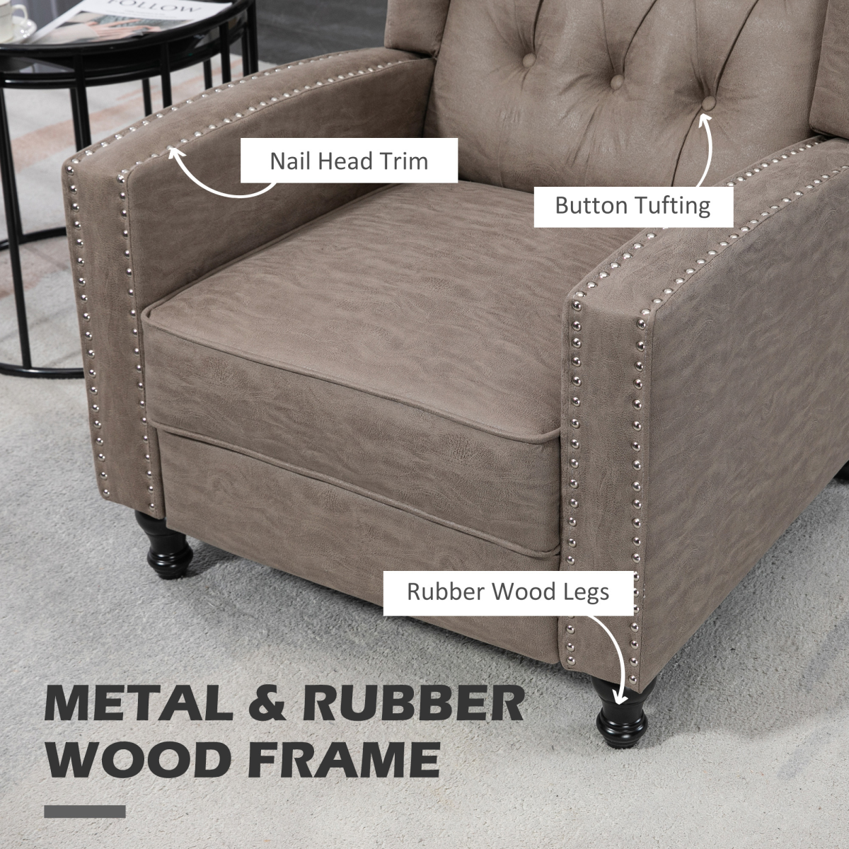 HOMCOM Brown Marble Effect Manual Reclining Armchair w Footrest Studs 150kg