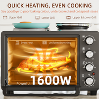 HOMCOM 28L Toaster Oven 2 Hot Plates Grill Roast Bake Countertop 2600W Black