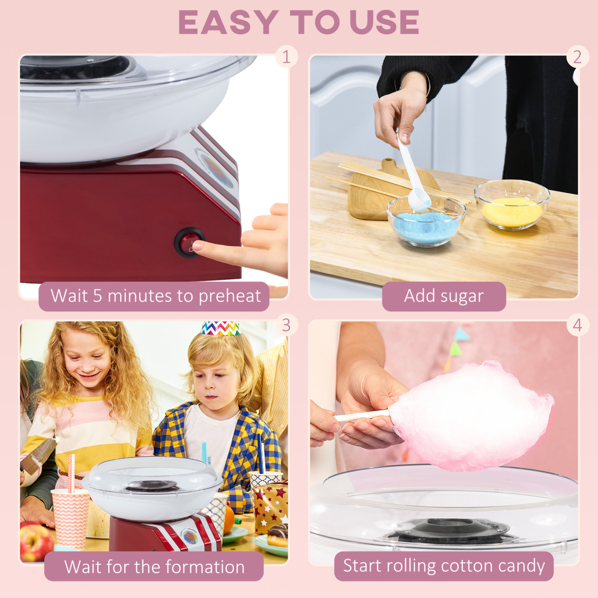 Candy Floss Machine 450W Stainless Steel Red/White 10 Bamboo Sticks UK Plug