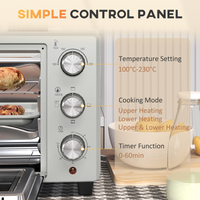 HOMCOM 21L Mini Electric Oven Grill, Adjustable Temp 100-230°C, 1400W Silver