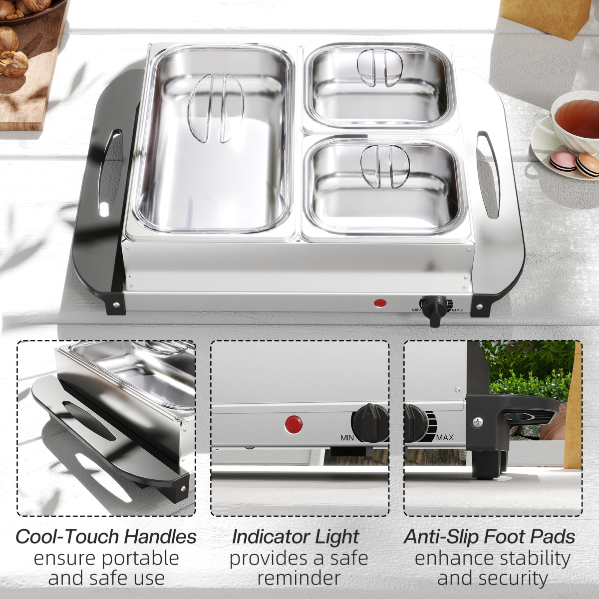 HOMCOM 6L Electric Food Warmer Buffet Server 70–95°C with Lids, Trays