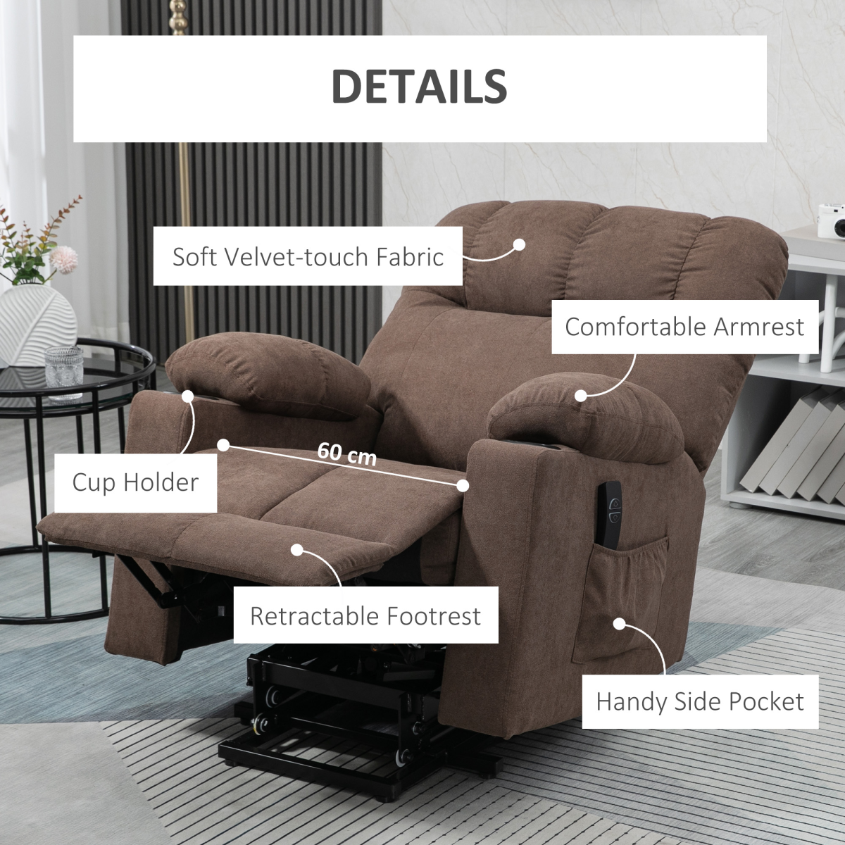 HOMCOM Heavy Duty Riser Recliner Lift Chair for Elderly, Remote, Brown 150kg